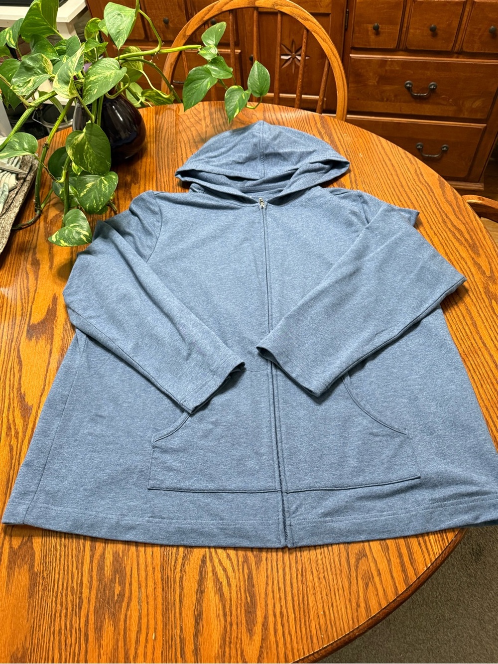 Karen Scott Heather Blue Full-Zip Hooded Jacket Plus Size 1X - Picture 4 of 9